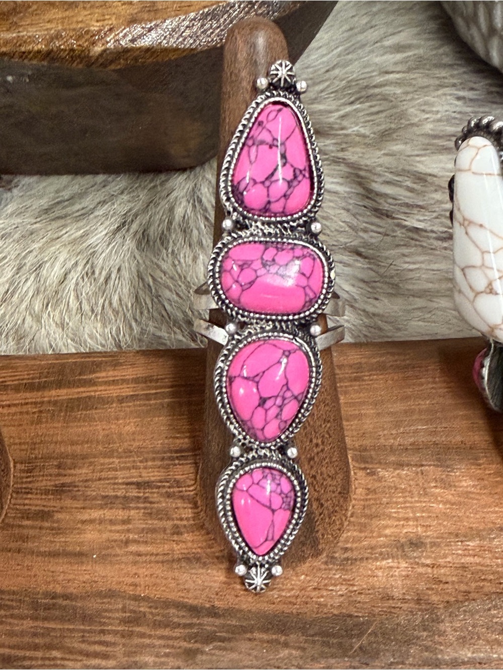Pink Stone western native style Multi-Row Statement Ring
